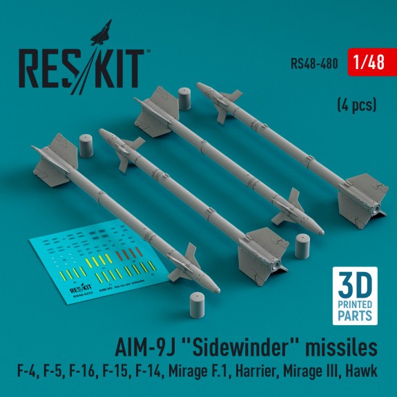 RS48-0480_AIM-9J "Sidewinder" missiles (4 pcs) (3D Printed) (1/48)