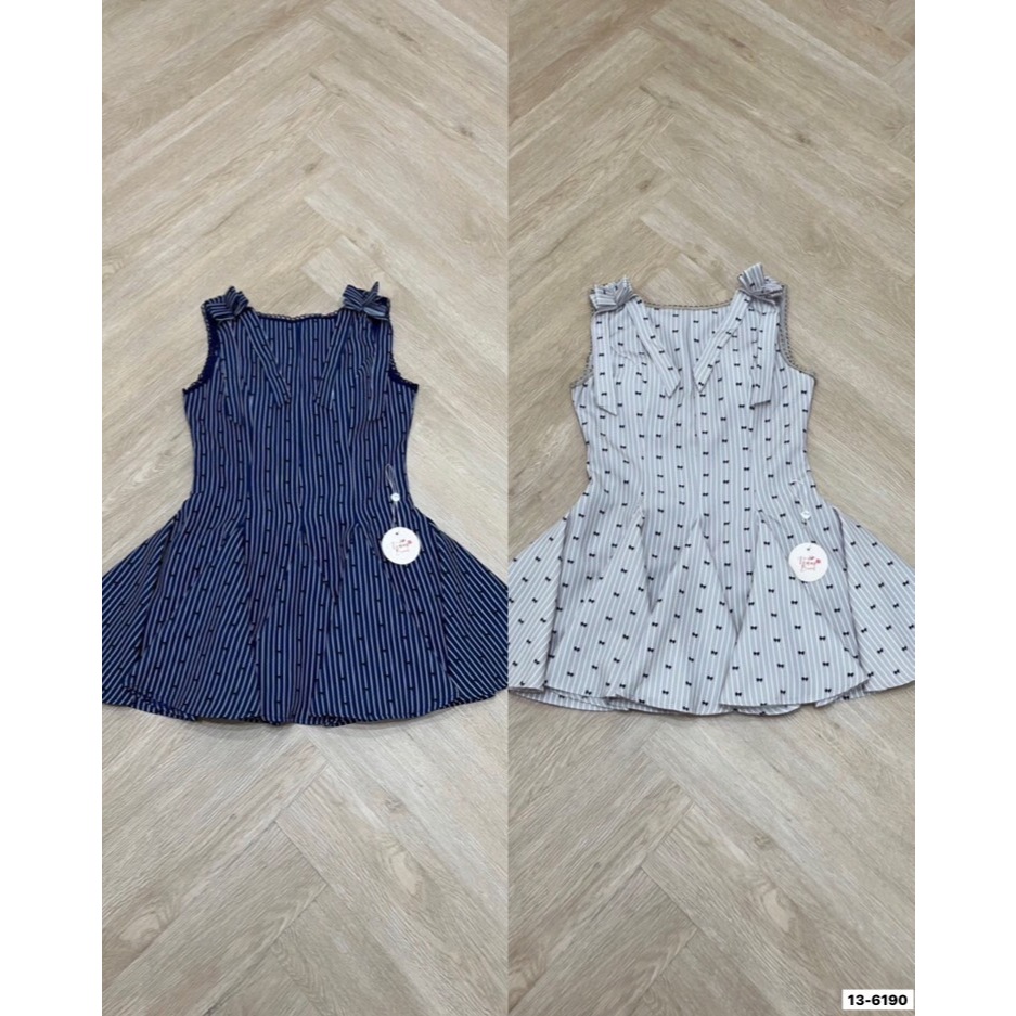 VN 13-6190 เดรสสั้นพิมพ์ลายโบว์กระจายทั้งชุด ช่วงอกเสริมฟองน้ำ แต่งโบว์ช่วงไหล่และด้านหลัง มีซับในแล