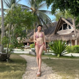 🔥 ส่งไวจากไทย🔥bikini set บิกินี่ 2 ชิ้น ลายทางแดงขาวน้ำเงิน ผูกคอ มีฟองน้ำ เซ็กซี่ summer beach#0895