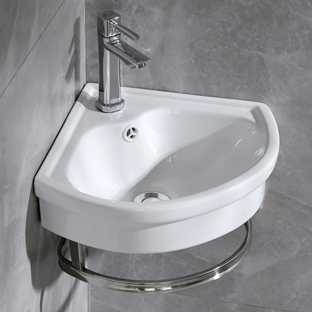 อ่างล้างหน้า อ่างล้างมือ วัสดุเซรามิค แบบแขวนลอย ดีไซน์เข้ามุม ขนาด29x29ซม. ceramic basin รุ่น Bas-C5