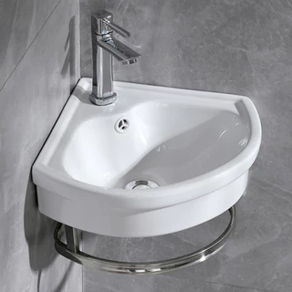 อ่างล้างหน้า อ่างล้างมือ วัสดุเซรามิค แบบแขวนลอย ดีไซน์เข้ามุม ขนาด29x29ซม. ceramic basin รุ่น Bas-C5