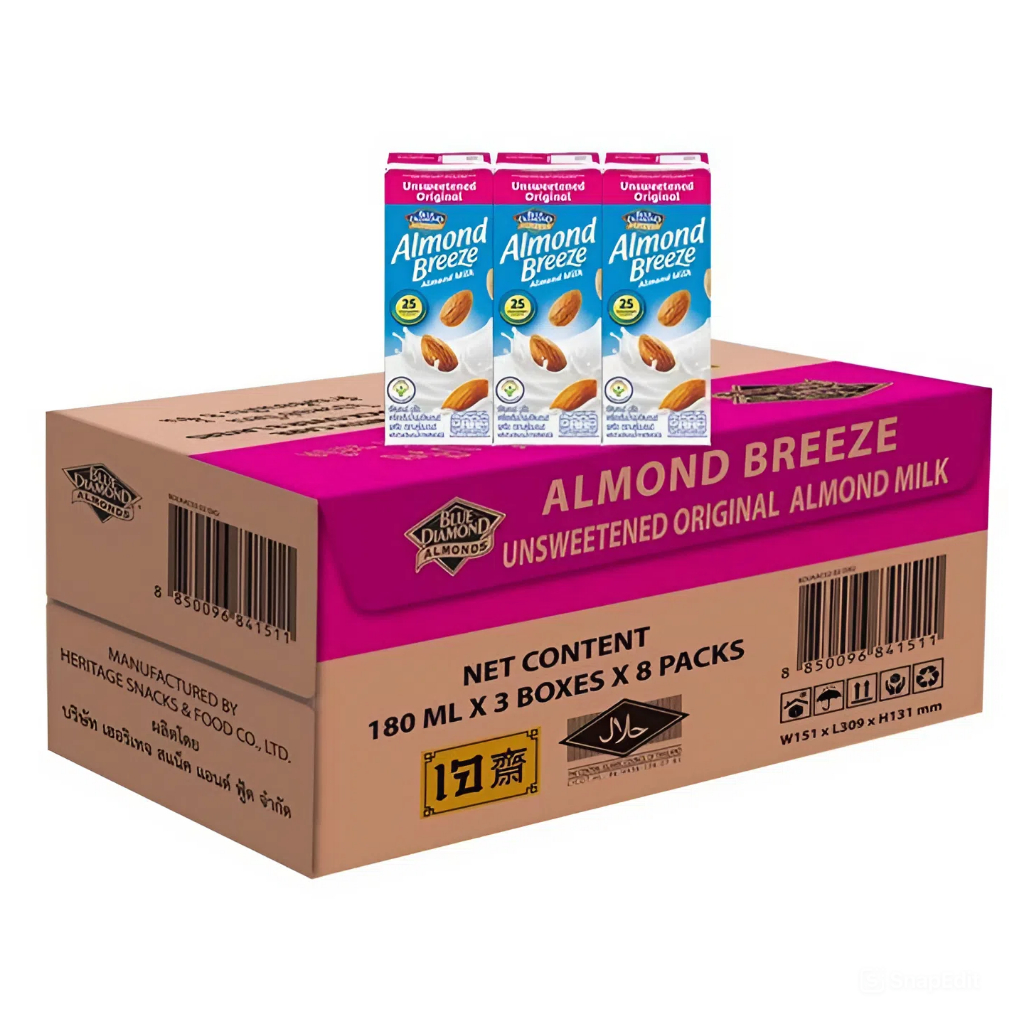 Blue Diamond Almond Breeze Almond Unsweetened บลูไดมอนด์ อัลมอนด์ บรีซ นมอัลมอนด์ สูตรไม่หวาน 180ml.