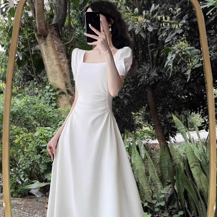 ชุดเดรสสวยหรูดูแพง ขาว แฟรี่ งานพรอม รสยาว น่ารัก วินเทจ คุณหนู เกาหลี ออกงานเรียบหรู ยาวเจ้าหญิง