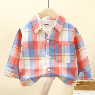 เสื้อแขนยาว เสื้อเชิ้ตเด็ก ลายสก๊อต สีสัน ไซส์90-150 พร้อมส่ง