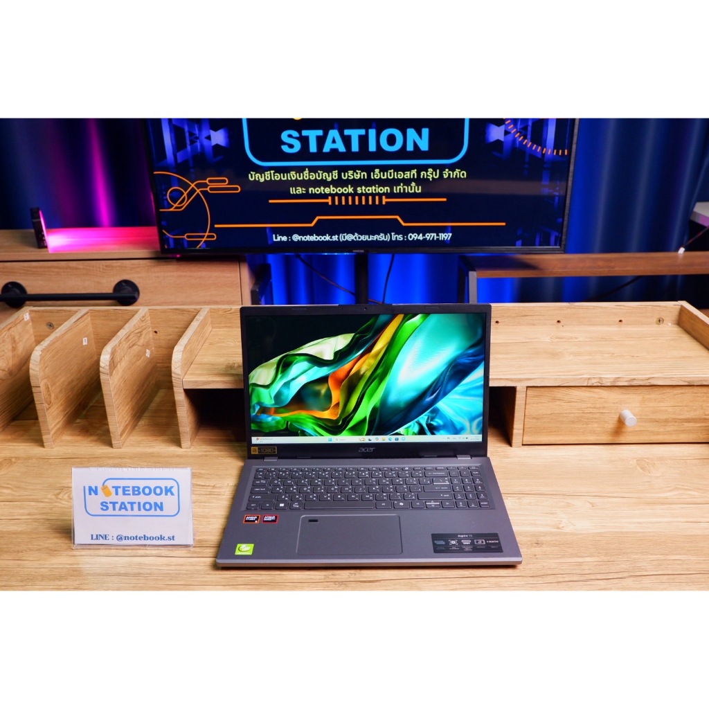 Acer Aspire 15 Ryzen5-8640HS Ram16 SSD512 จอ15.6 FHD IPS สเปคสูง มีไฟใต้คีย์บอร์ด ดีไซน์เบาบาง เครื่