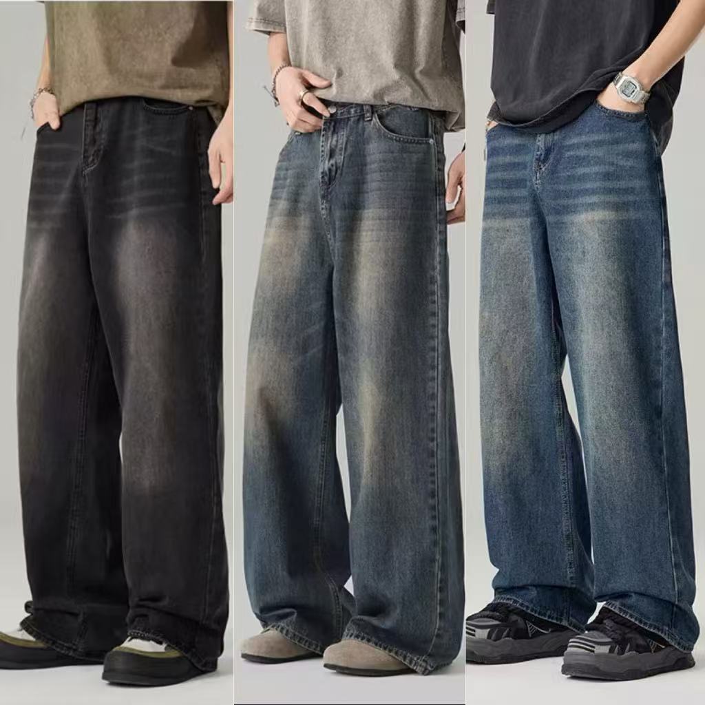 Baggy Jeans 10 สี กางเกงยีนส์ผู้ชายขากว้าง ไซลินไดรต์ พอดี คอปกปานกลางพอดีเก็บอย่างดี