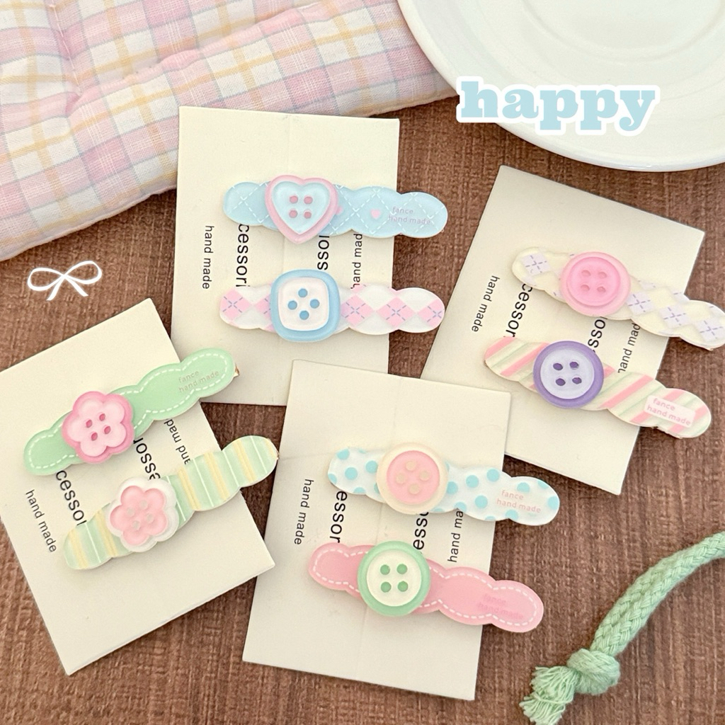 Cute 358 กิ๊บติดผม กิ๊บหนีบผม buttons happy 2 ชิ้น/แพ็ค