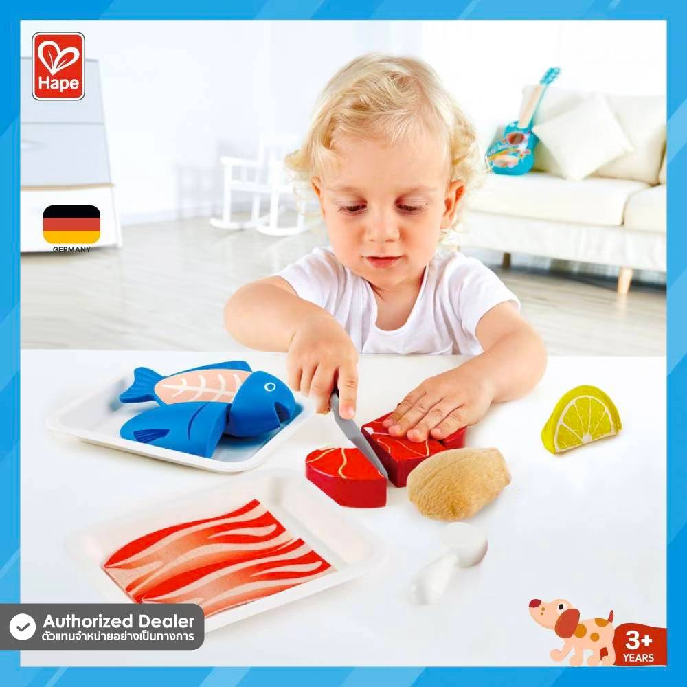Hape - ของเล่นจำลองชุดวัตถุดิบ Tasty Proteins (3Y+) ของเล่นไม้เนื้อ ไก่ ปลา หั่น - Food - E3155