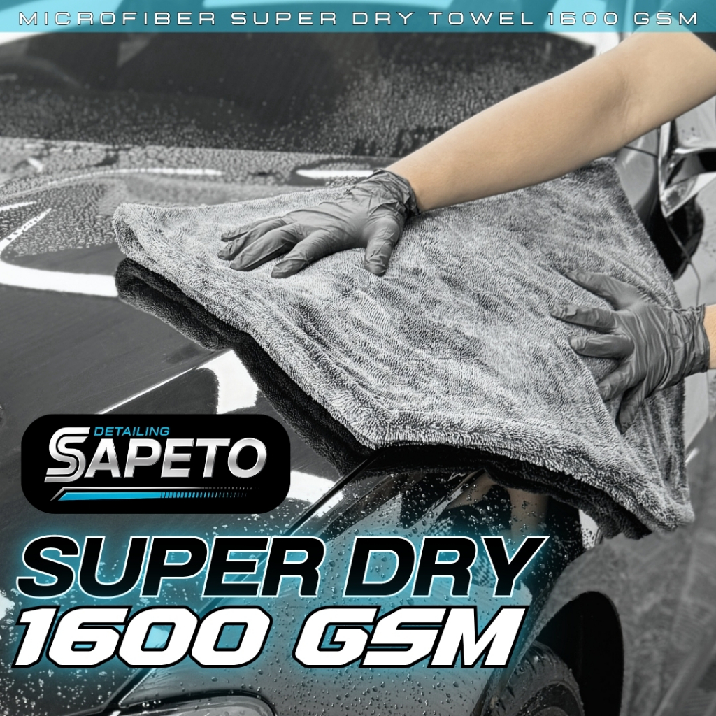 ผ้าเช็ดรถ 1600 GSM Super Dry Double Sided เกรด Hi-End ผ้าซับน้ำ ผ้าไร้ขอบไม่ทำลายสีรถ เช็ดแห้งสนิท