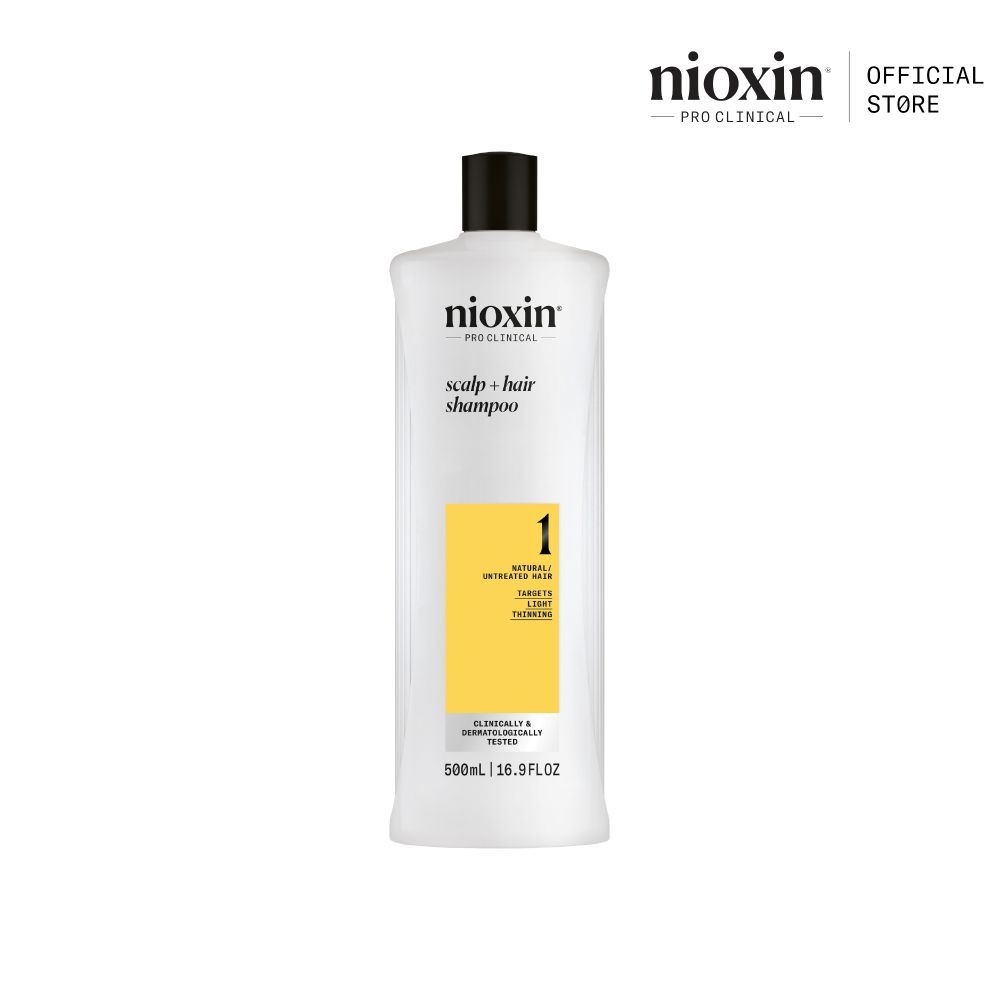 NIOXIN System 1 Shampoo สำหรับผมเริ่มบาง ผมธรรมชาติ 1000ml (ไนอ๊อกซิน แชมพูลดผมขาดหลุดร่วง ทำความสะอาดล้ำลึก)