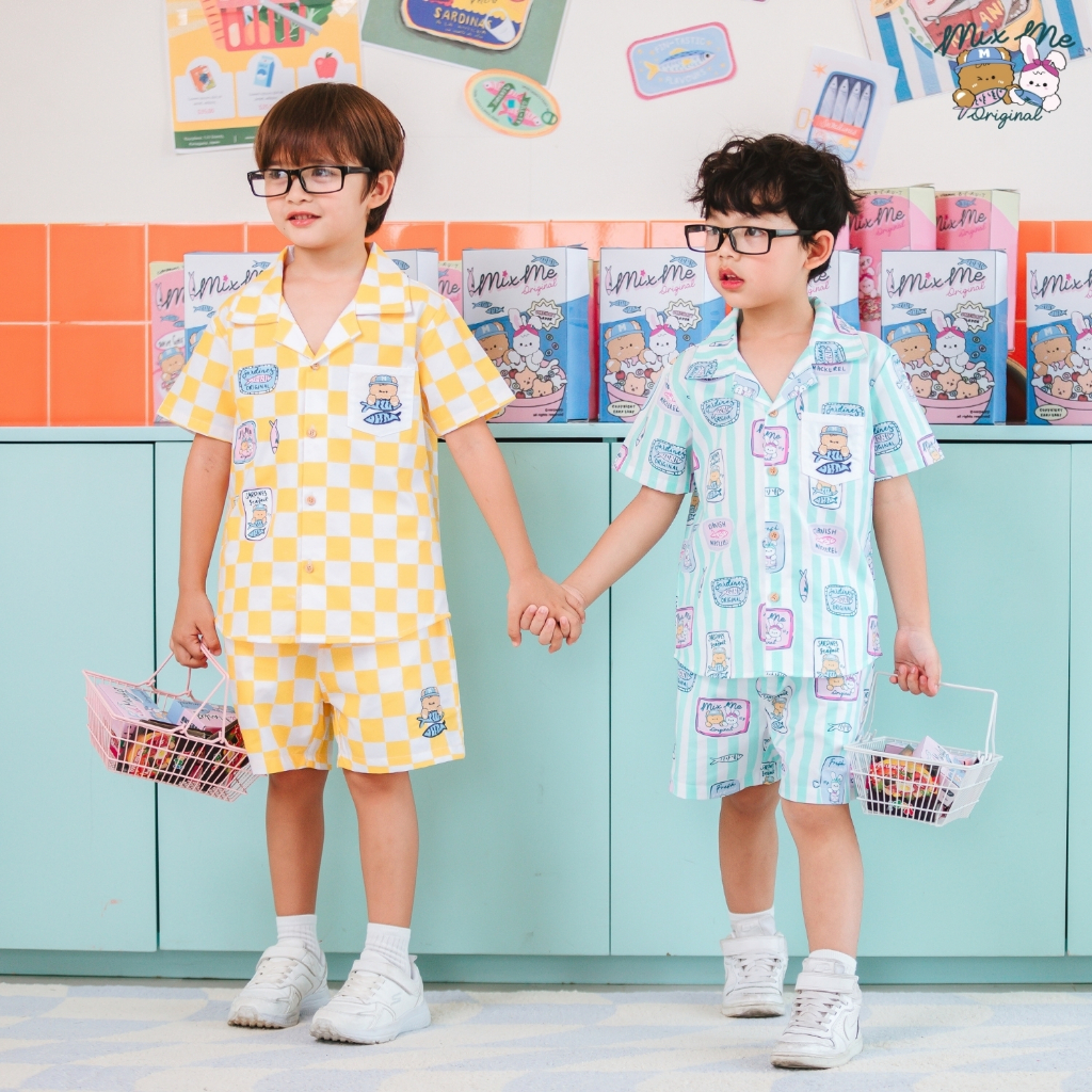 Mix Me เสื้อเชิ้ต กางเกงฮาวาย ลายปลา(MECKEREL) ผ้า Oxford 100%Cotton เด็กชาย อายุ 1-7 ปี เสื้อผ้าเด็ก รุ่น 400390/400393