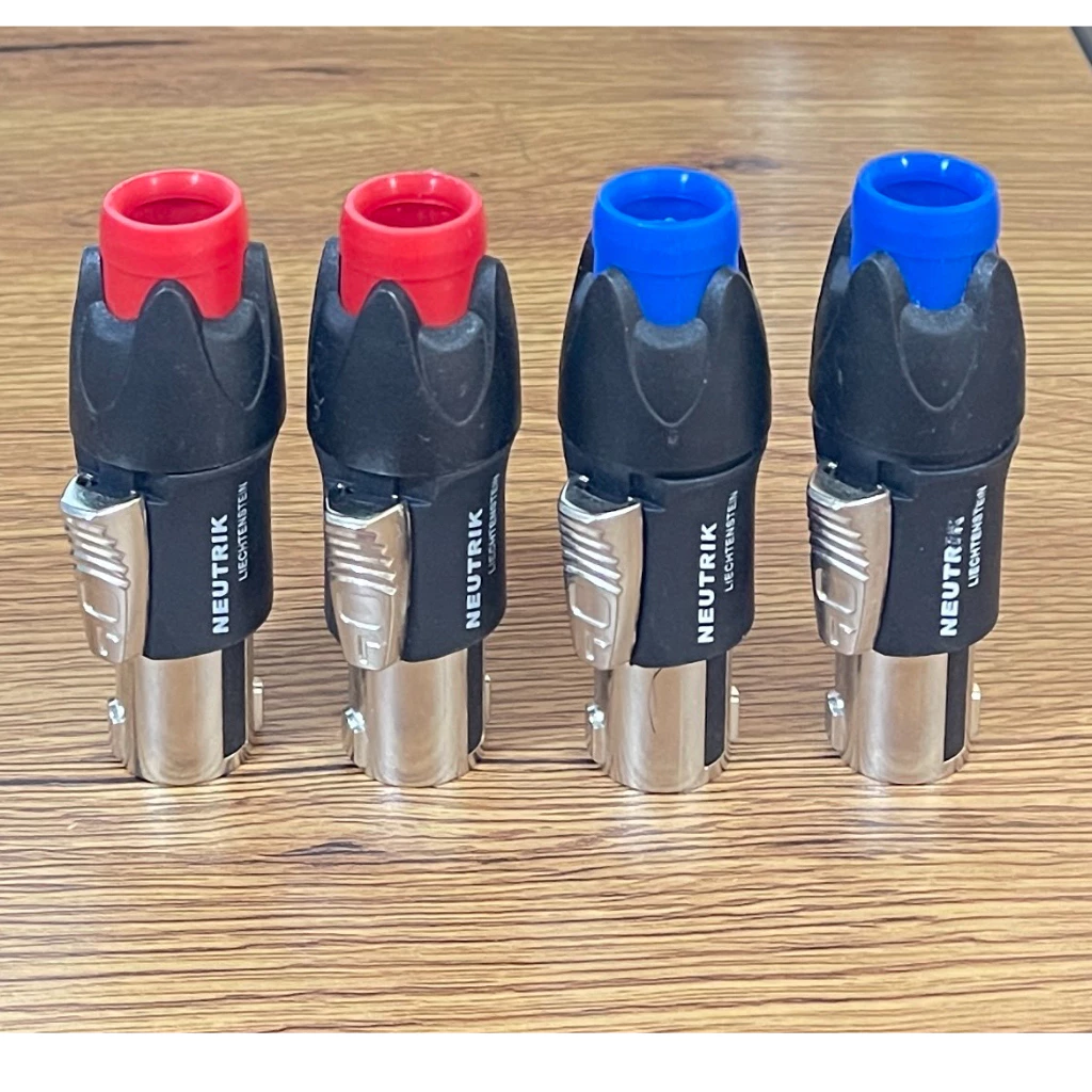 สเปคคอนลำโพงตัวผู้ แถบสี SPEAKON NL4FC NEUTRIK 4 PIN. หัวเหล็ก สวยงาม แข็งแรง ถอดประกอบง่ายด้วยปุ่มกดที่ใหญ่ขึ้น