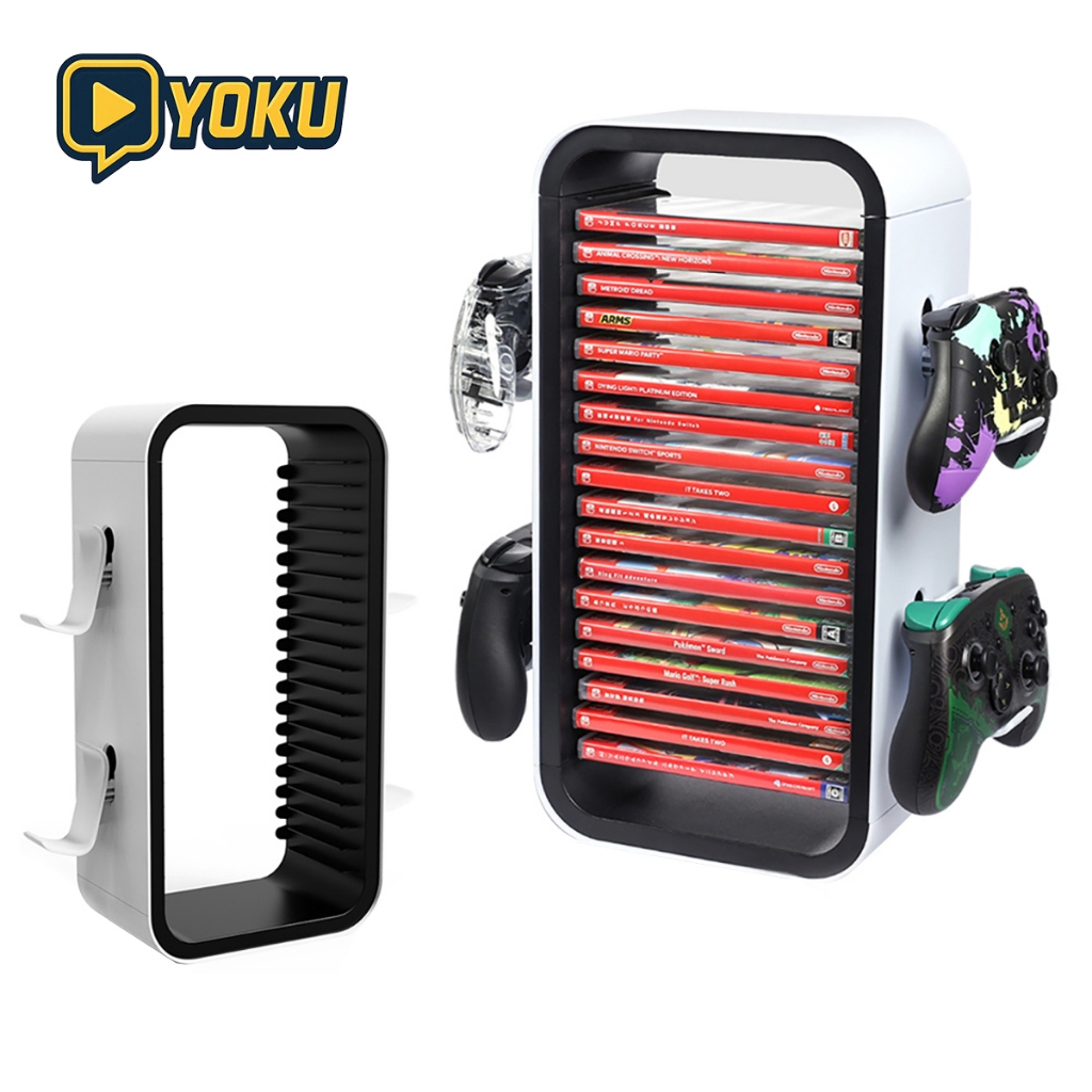 ชั้นวางแผ่นเกมและจอยคอนโทรลเลอร์ สำหรับ Nintendo Switch / PS4 / PS5 / Xbox | วางแผ่นเกมได้ 18 แผ่น + วางจอยได้ 4 อัน