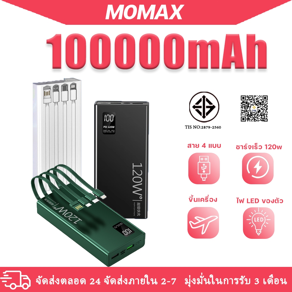 พาวเวอร์แบงค์ Powerbank 100000mah ความจุขนาดใหญ่ ชาร์จได้พร้อมกัน 6 เครื่อง ชาร์จเร็วสุด 120w พาเวอร