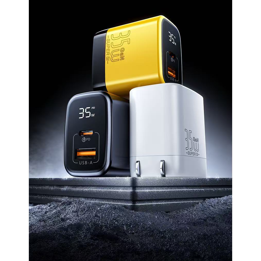 35W GaN อะแดปเตอร์ชาร์จโทรศัพท์มือถือ Super Fast Charging พร้อม LED Digital Display USB + Type C