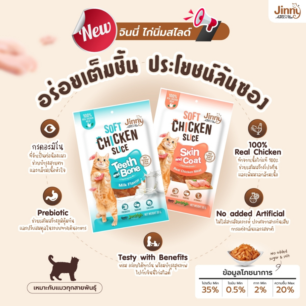 Jinny Soft Chicken Slice จินนี่ ไก่ไสลด์ ขนาด 30g (กรัม)