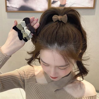 COD พร้อมส่งจากไทย-ยางรัดผมโบว์โทนน้ำตาล สไตล์เกาหลี มี 5 สีให้เลือก