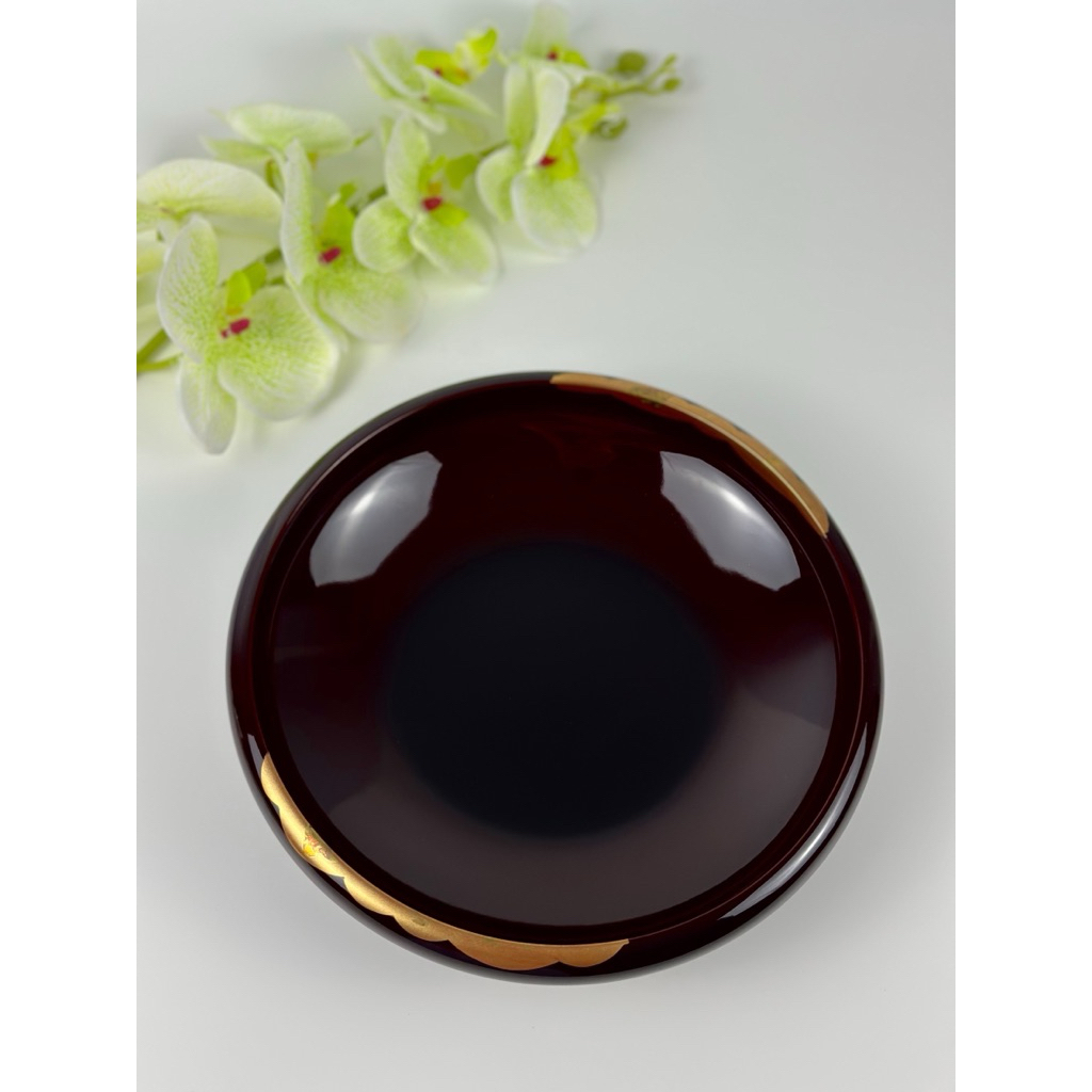 ชามไม้เคลือบ Urushi Tamenuri ลวดลายเมฆทองคำ ตกแต่งแผ่นทองคำ Kaga