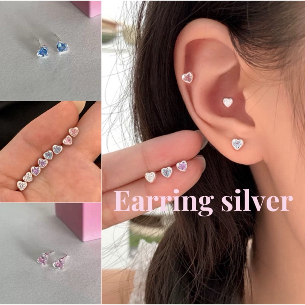 🩷มีส่งด่วน🩷 ต่างหูเงิน ต่างหูรูปหัวใจ  (แถมแป้นเงิน) พร้อมส่ง