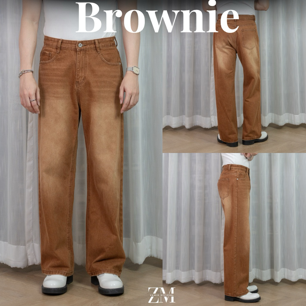 BROWNIE JEANS กางเกงยีนส์เอวสูงทรงกระบอกใหญ่