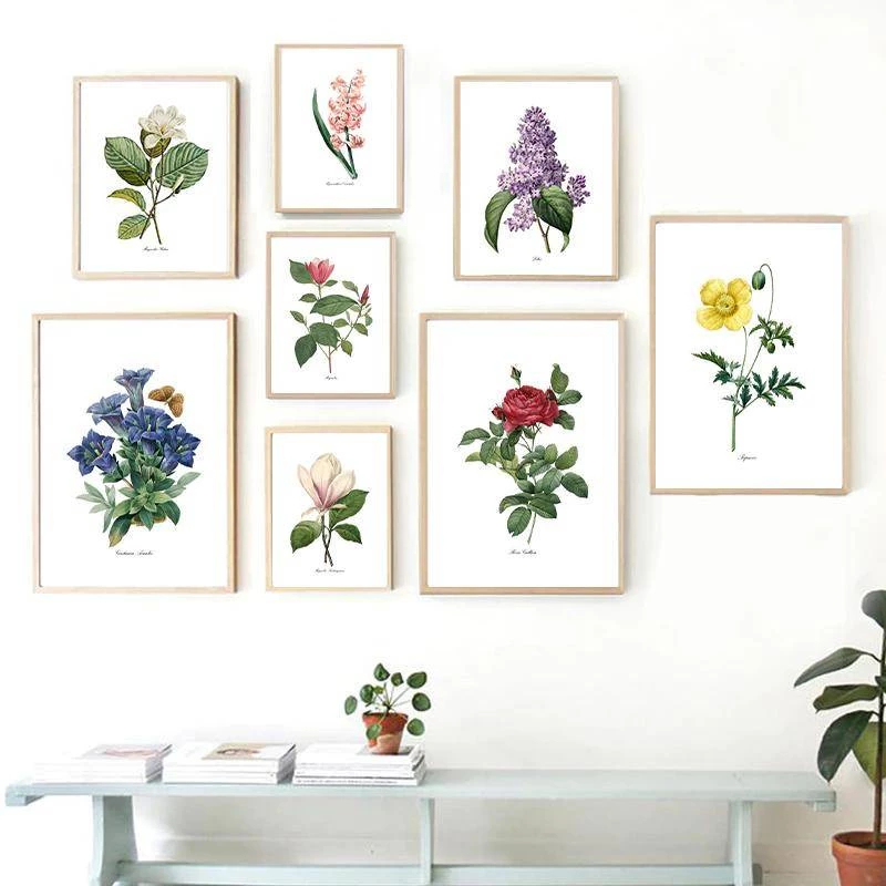 (พร้อมส่งจากไทย ภาพรวมกรอบ) ภาพวาดสีน้ำ ดอกไม้ กุหลาบ วินเทจ สําหรับตกแต่งบ้าน