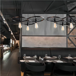 เรโทร สไตล์อินดัสเทรียล เหล็ก โคมระย้า LOFT ร้านกาแฟ บาร์ ร้านอาหาร โคมระย้า โคมไฟเพดาน ล้อเหล็ก โคมระย้า