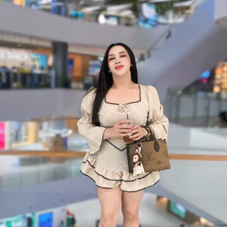 Maharani - Charm Rose ชุดset สาวอวบ ผ้าสโนวลาติน - อก40-46“ - #S106setขอบดำ
