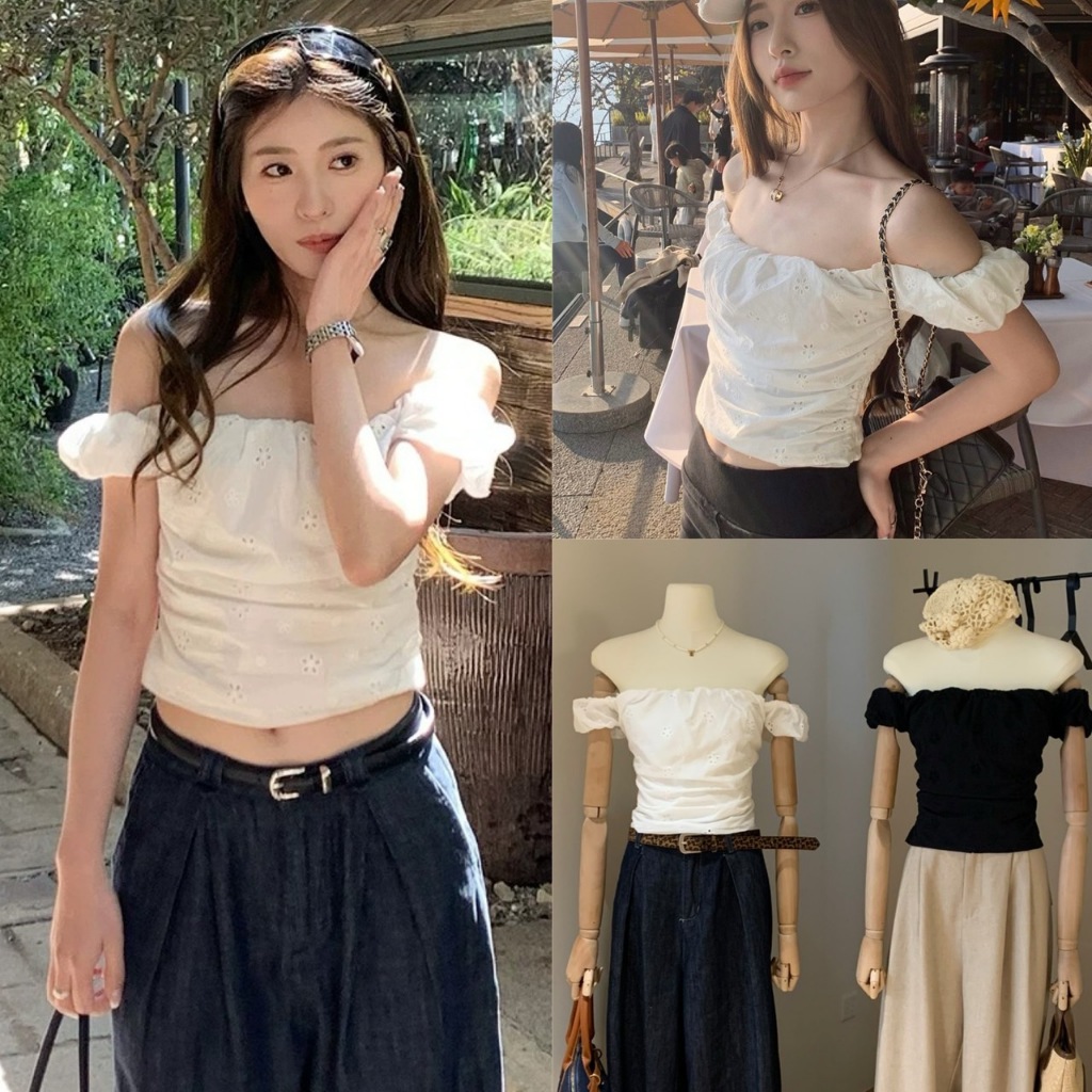 🧡🧵 🇰🇷 W5606 เสื้อปาดไหล่ ผ้าฉลุ ด้านหลังแต่งสม็อค น่ารักมากๆค่า  ทรงน่ารัก แฟชั่นเกาหลี TAG WG.WE 🧵🧡
