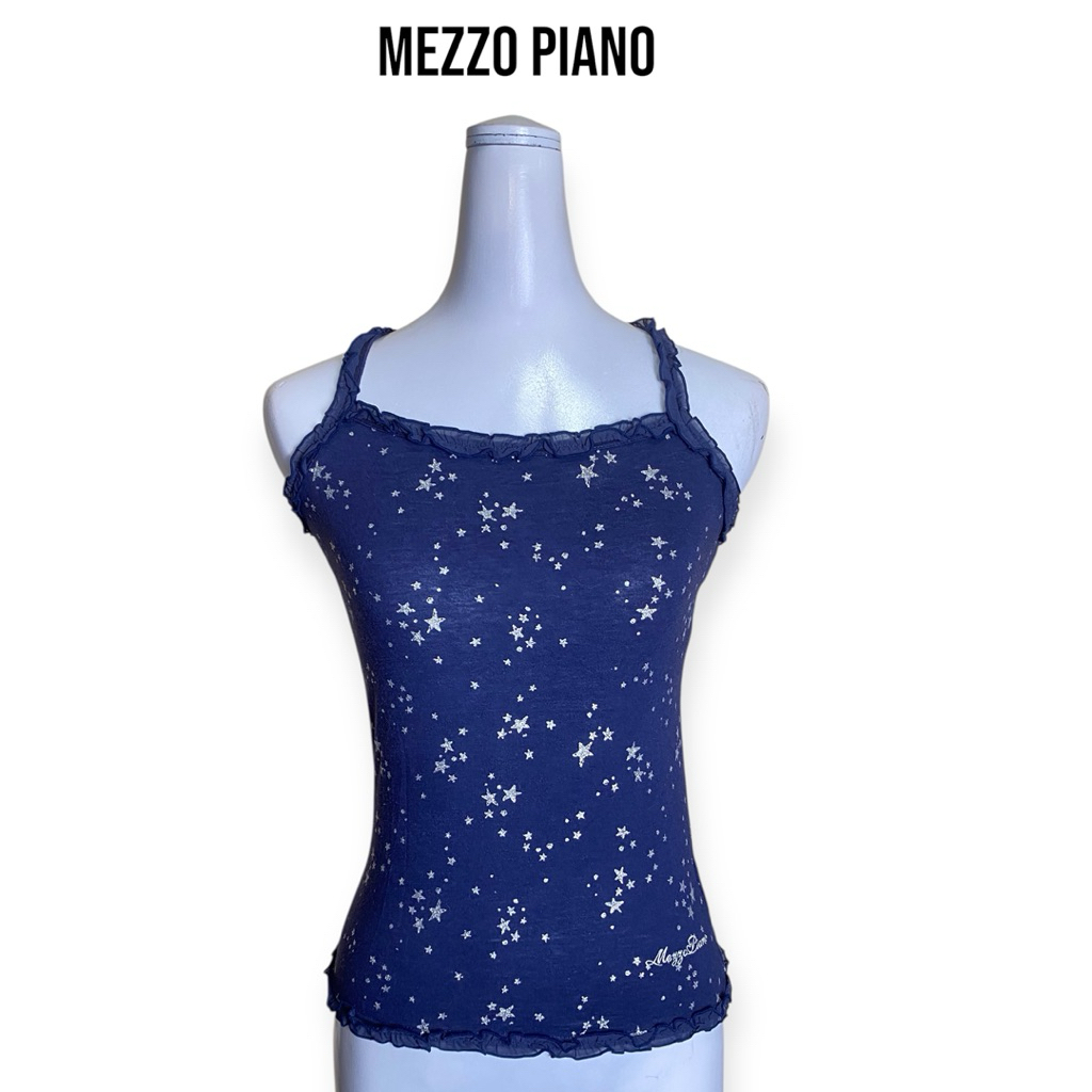 MEZZO PIANO เสื้อสายเดี่ยวสีน้ำเงินพิมพ์ลายดาว