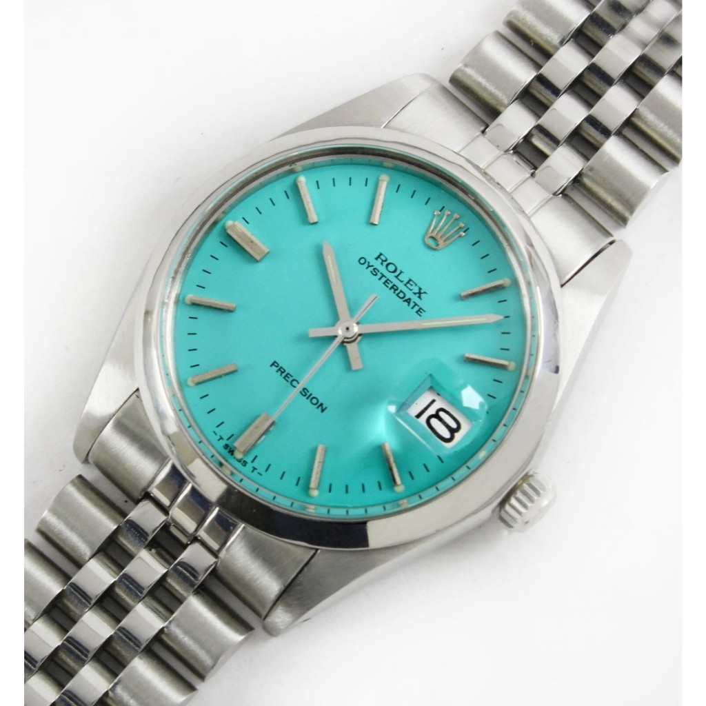 Rolex Oysterdate Precision 6694 Turquoise Dial Men Steel Watch