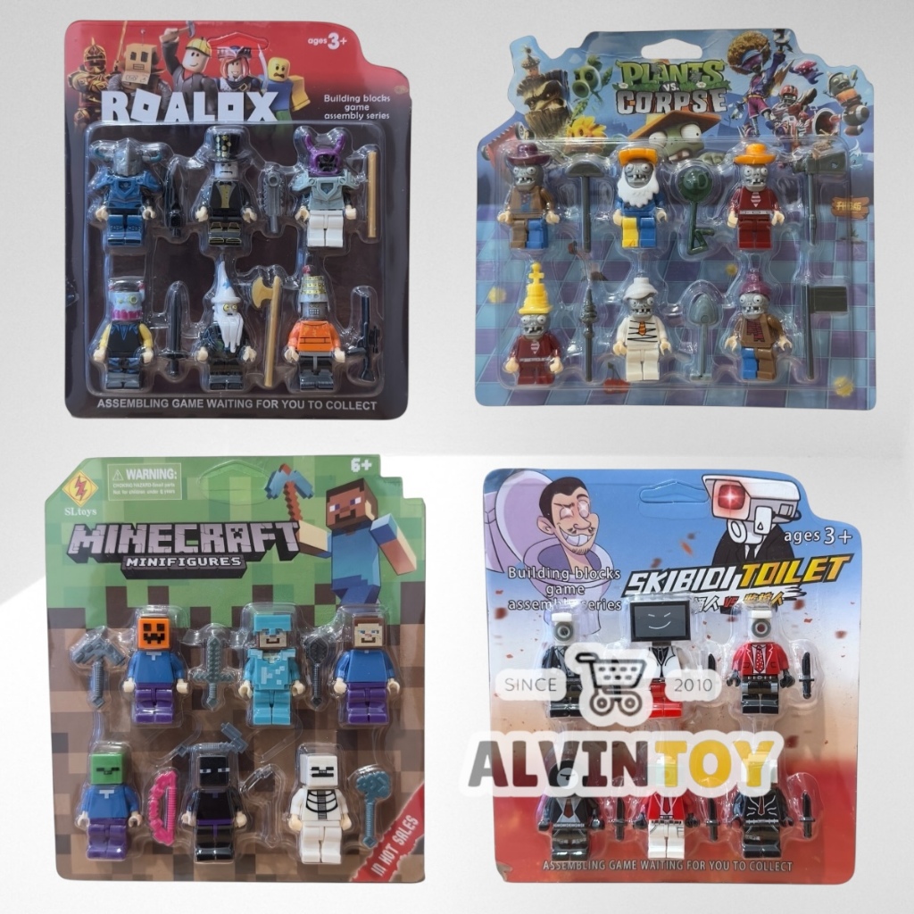 ส่งเร็ว พร้อมส่งจาก กทม. โมเดล ของเล่น Roblox โรบล็อกซ์ สกีบีดี้ ทอยเล็ต พืช ปะทะ ซอมบี้ มายคราฟ ชุด 6 ตัว 12 ตัว