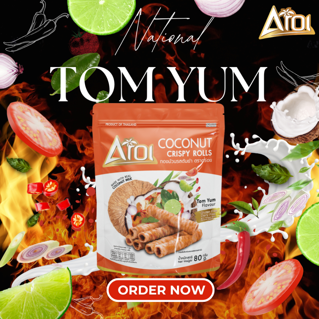 AROI ทองม้วนกะทิสด รสต้มยำ (80g) 1 ซอง