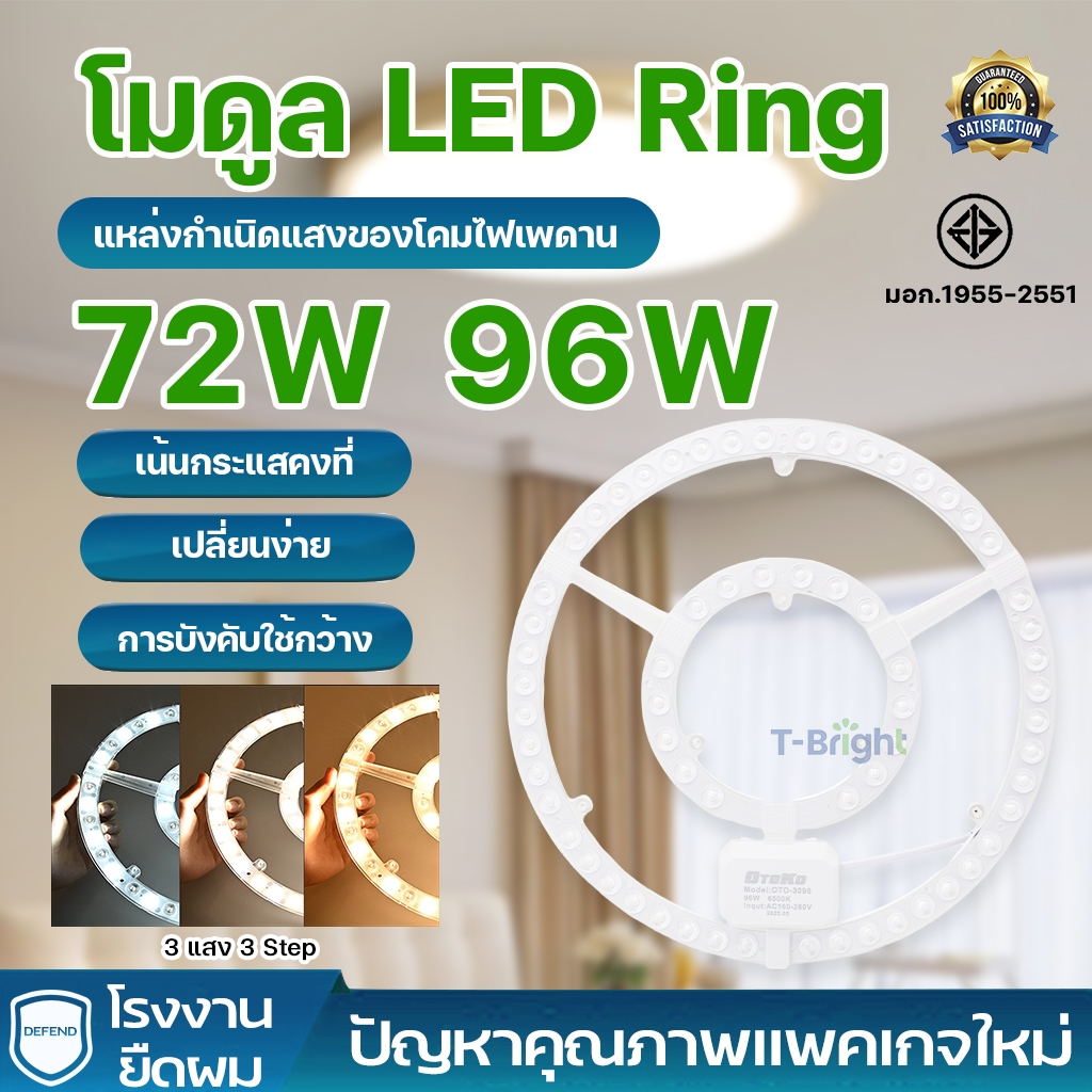 หลอดไฟแม่เหล็กเพดาน LED แสง 3สี ไฟเพดาน (มี มอก.) 72W 96WChip LED มีเลนส์เพิ่มความสว่าง ประหยัดไฟ สะดวก