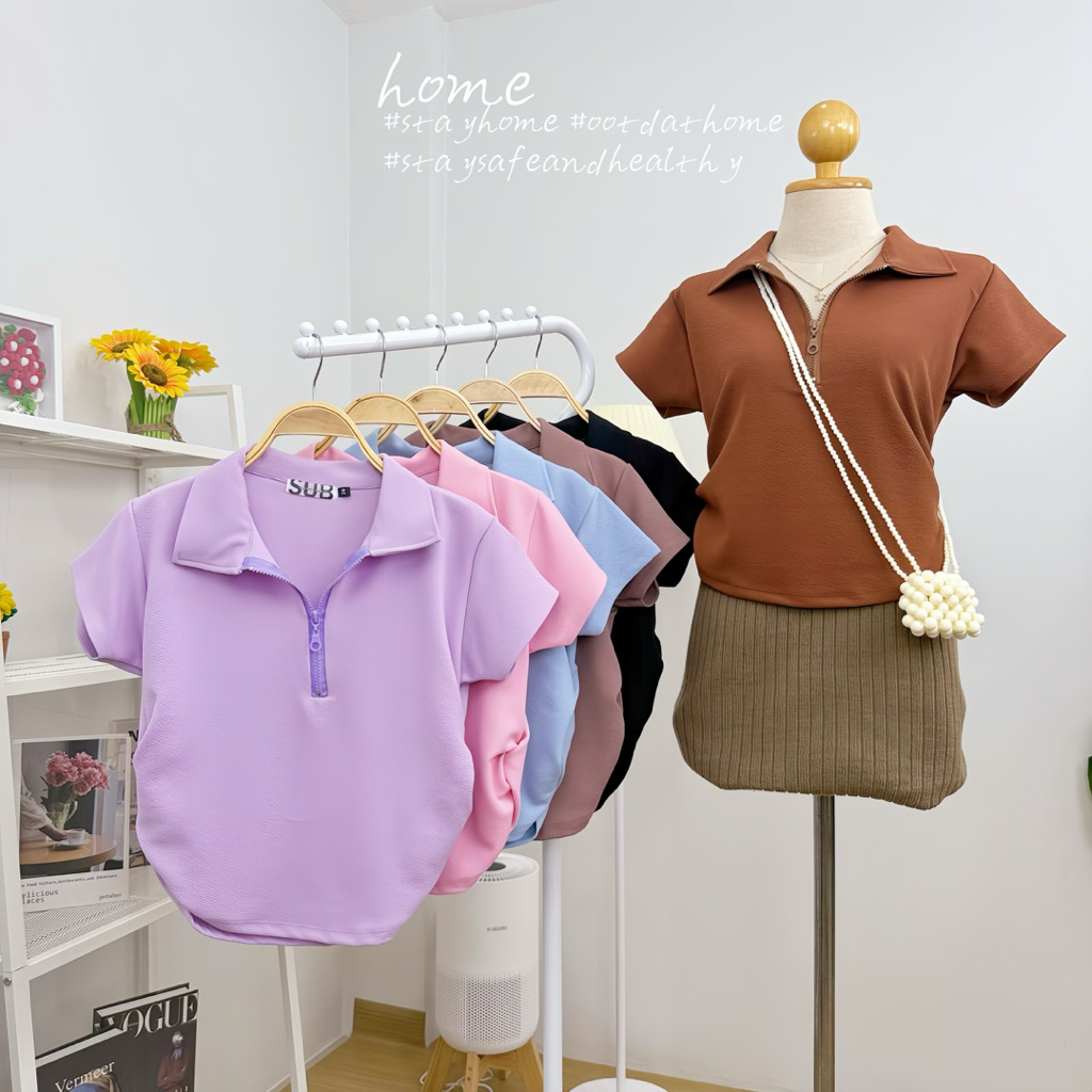 โปรขาดทุน เลิกขาย!! Polo Zip Jumper (มี3ไซส์)ทรงน่ารัก พลางหุ่น แมทช์ง่าย ผ้าไม่ต้องรีด