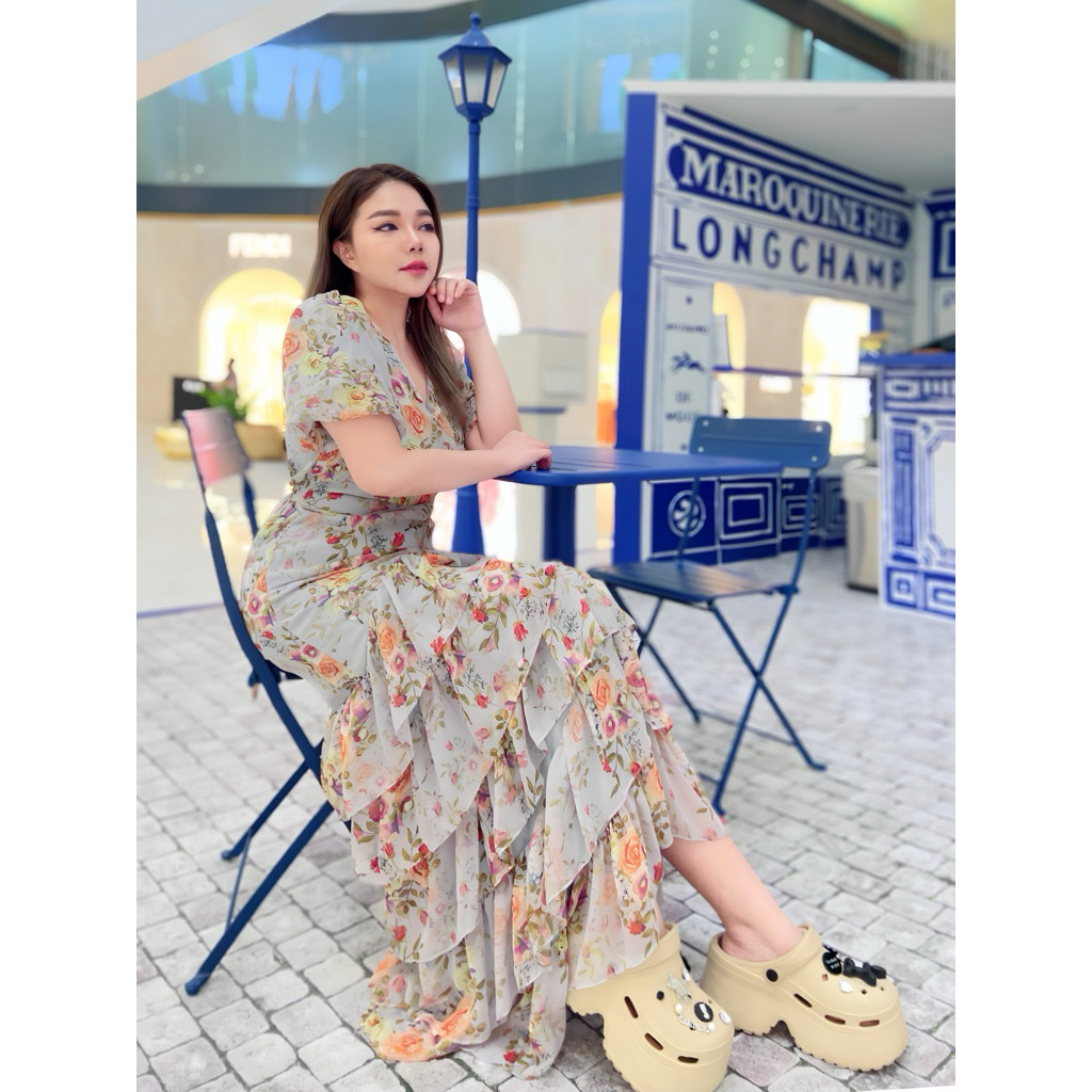 ⭐️Top Choice⭐️เดรสยาวขนมชั้นหางปลาเมอเมท ระบาย5ชั้นใส่แล้วหุ่นสับมาก#Maisie Shop