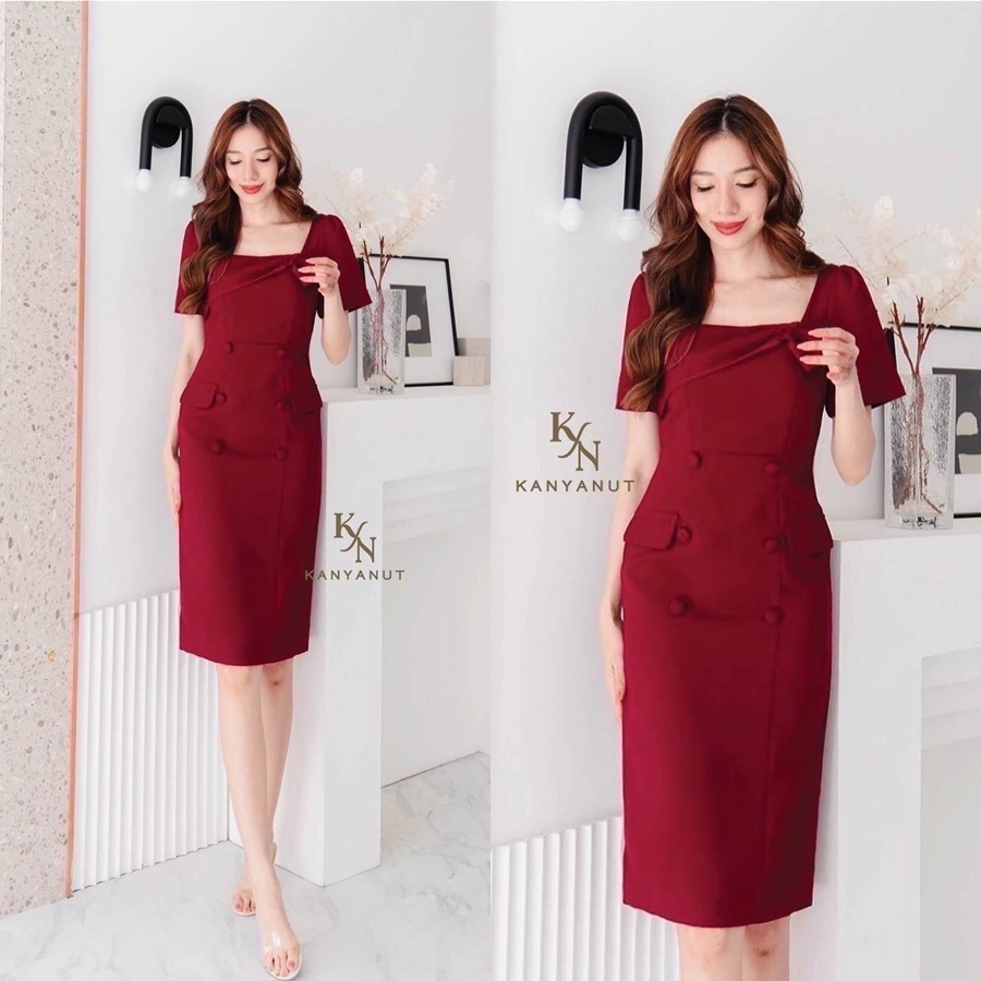 KANYANUT BRAND : Size S M L XL เดรสทำงาน เดรสออกงาน KN 7020 (เชคสินค้าก่อนกดสั่งซื้อจ้า)
