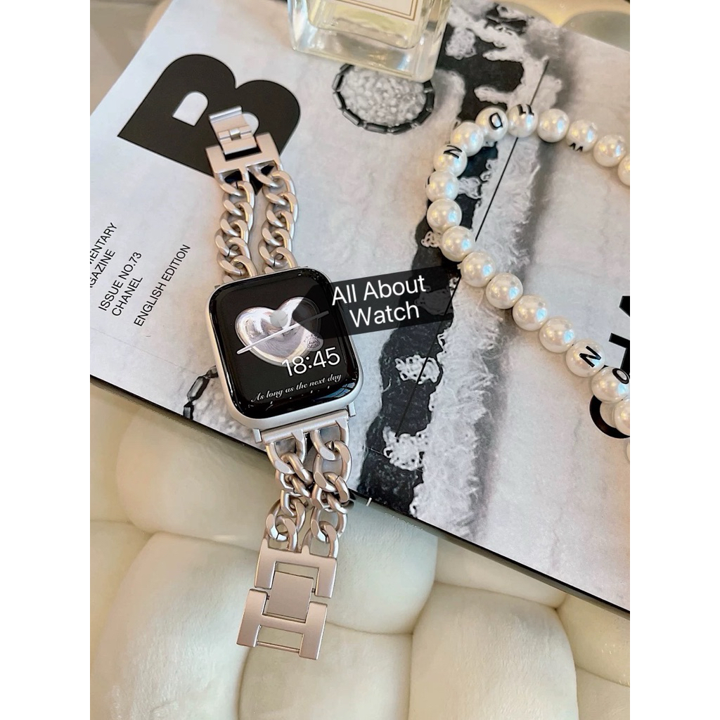 พร้อมส่ง สายสแตนเลสแบบโซ่เล็ก ใช้ได้กับ Smart Watch 10 9 8 7 6 5 4 3 2 1 Se Ultra และ CD20 CD12 AI9 