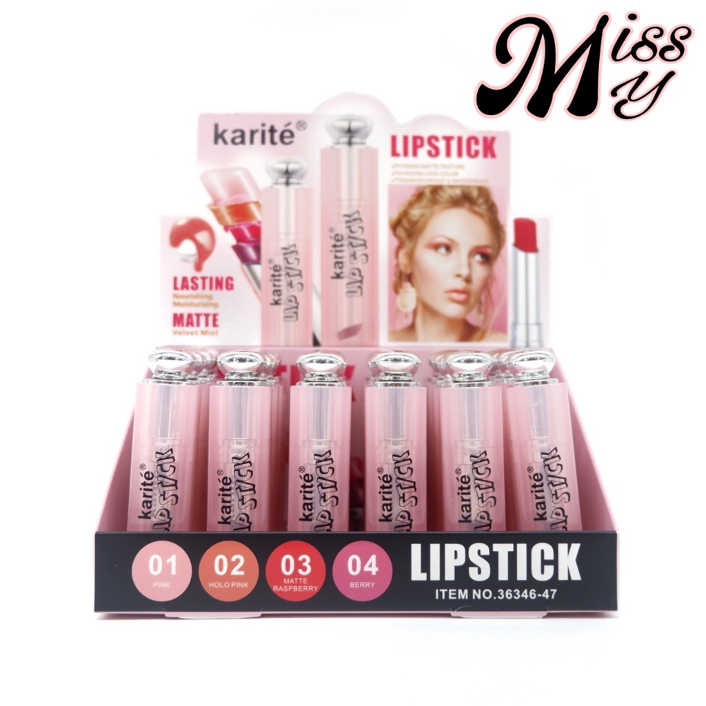 {24แท่ง} Karite Velvet Mist Lipstick ลิปสติกเนื้อโกลว์ เป็นประกาย สีสันเป็นธรรมชาติ no.36346
