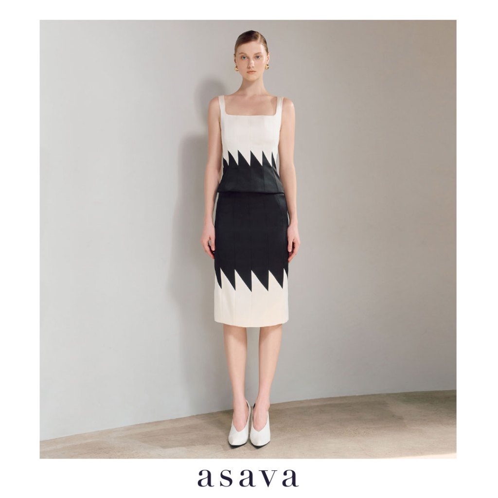 [asava ss25] Therese Pencil Skirt กระโปรงผู้หญิง ทรงสอบ เอวสูง กระเป๋าข้าง ซิปและตะขอหลัง ผ่าหลัง ตัดต่อผ้าดัชเชสซาติน