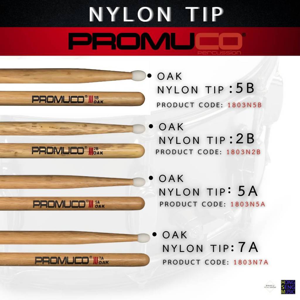 ไม้กลองหัวไนลอน Promuco Oak Nylon Tip