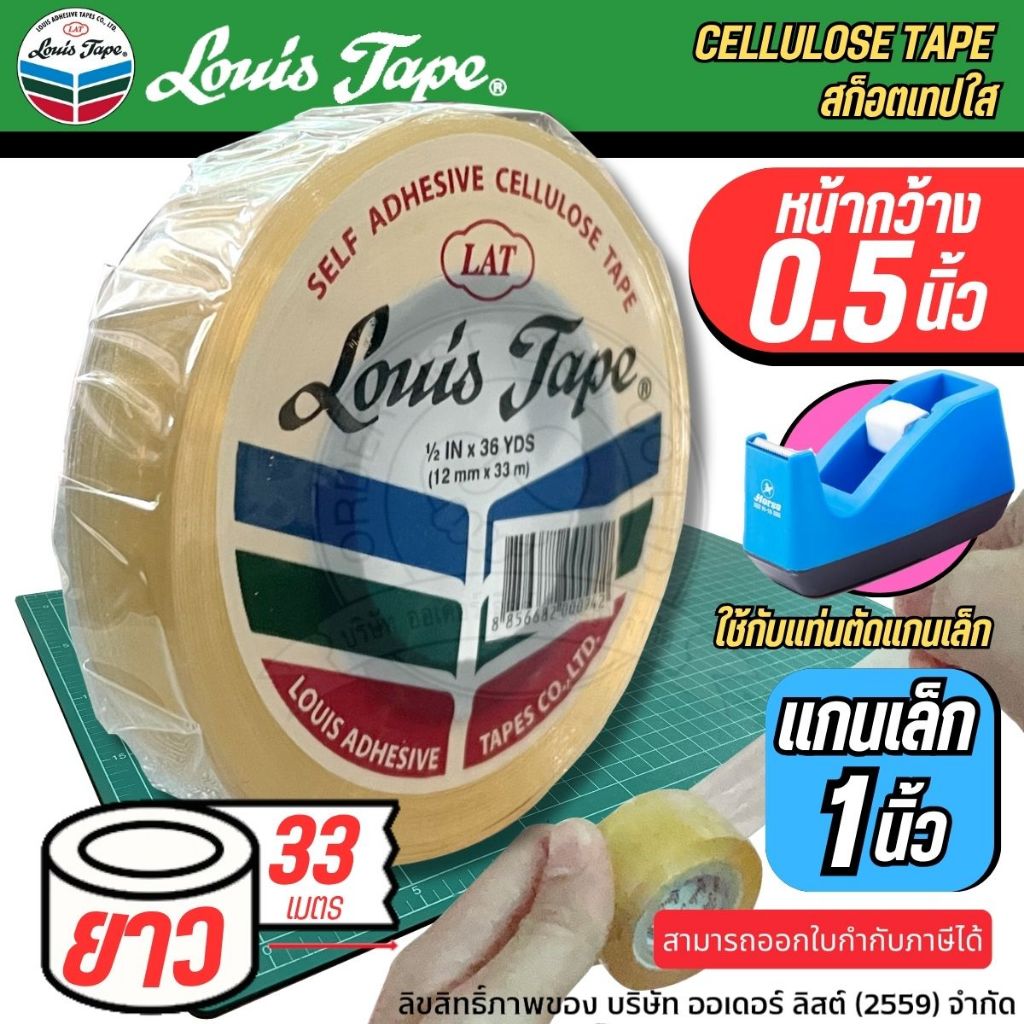 (แกนเล็ก1นิ้ว)Louis tape เทปใสแกนเล็ก 0.5 นิ้ว – เนื้อเทปเหนียว ความยาว 33 เมตร ทนทานต่อแรงดึงสูง