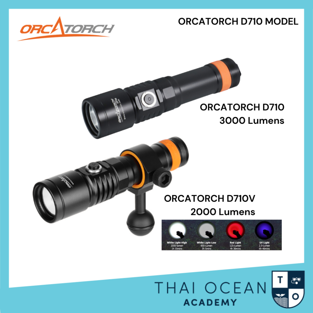 OrcaTorch D710 Scuba Diving Torch ไฟฉายสำหรับใช้ใต้น้ำ