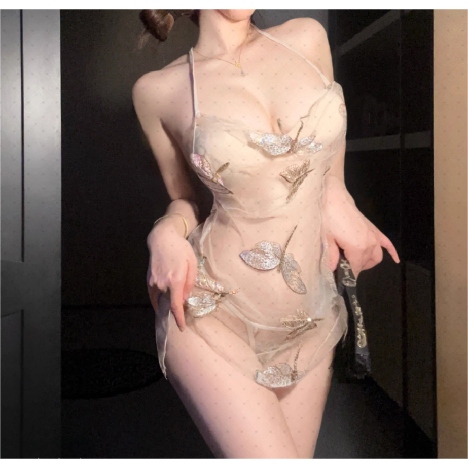 Sexy Girlกระโปรงซีทรูตาข่าย ชุดนอนคอฮอลเตอร์เซ็กซี่ รูปที่ 2