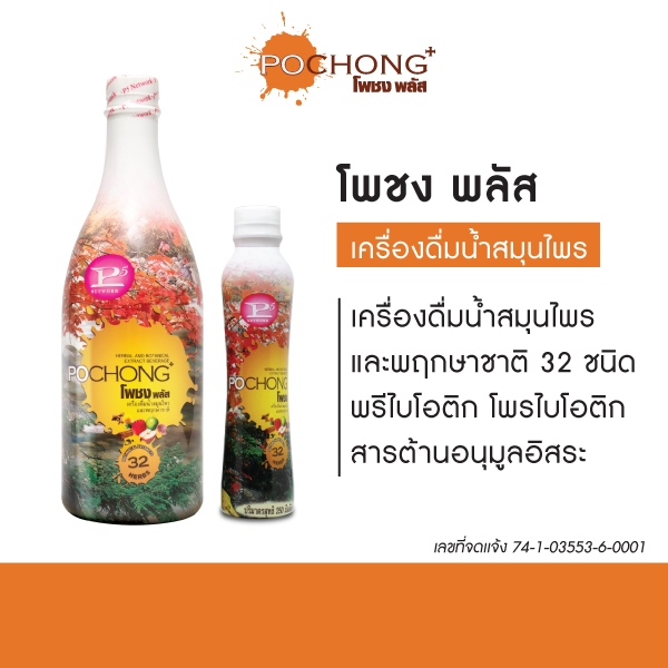 น้ำสมุนไพรโพชง พลัส Pochong Plus 1 ขวดใหญ่ และ 1 ขวดเล็ก บำรุงสุขภาพจากธรรมชาติ