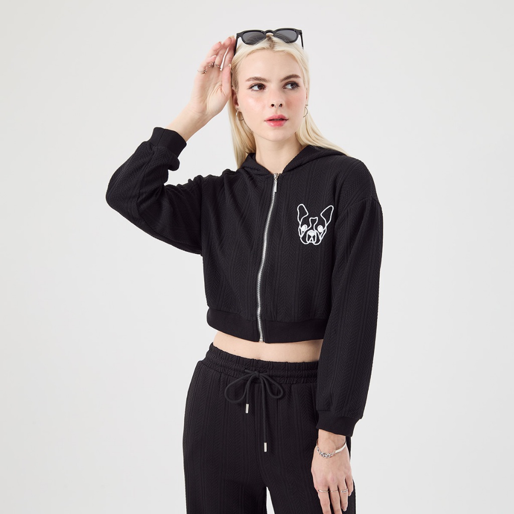 ESP เสื้อแจ็กเก็ตมีฮู้ด เฟรนช์ชี่ ผู้หญิง สีดำ | Frenchie Hoodie Jacket | 06356