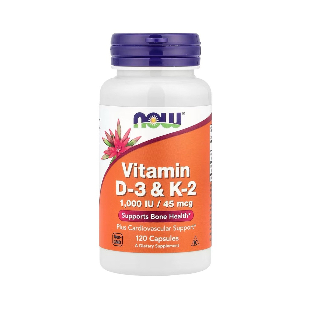 D3 K2 NOW Foods, Vitamin D-3 & K-2, 120 Veg Capsules