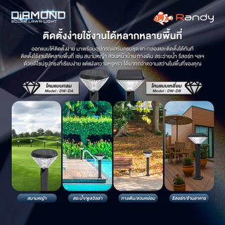 RANDY SolarLawnLight โคมไฟสนามพลังงานแสงอาทิตย์ ปรับแสงได้3สี IP65 ประกัน2ปี ใช้งานได้นานตลอดทั้งคืน