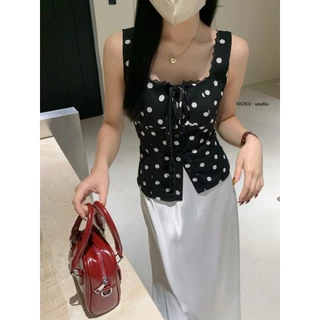 (พร้อมส่ง) เสื้อแขนกุดลายจุดรุ่น 5974 TAG WG.WE 🇰🇷