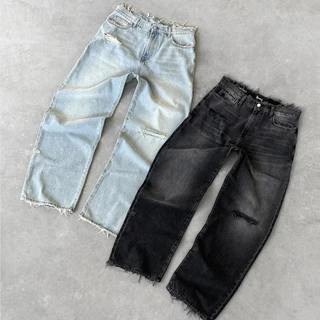 Baggy vintage denim กางเกงยีนส์สไตล์วินเทจ/สตรีท สีฟอกเฟด ขาดๆเซอร์ๆ ทรงBaggyjeans ยอดฮิตที่สุดแห่งยุค แมตช์ง่ายทุกลุค
