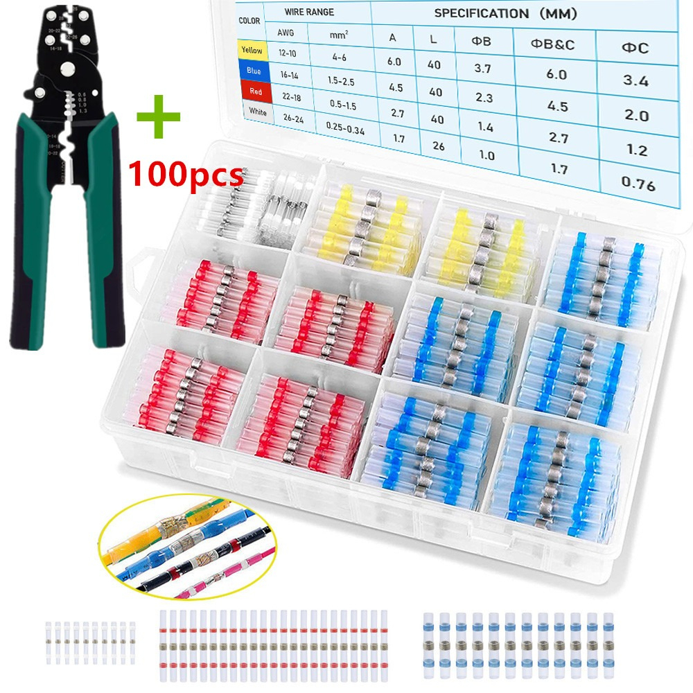 ขั้วต่อสาย 50/100/300ชิ้น 1กล่องกันน้ำความร้อนหดหลอดแขนบัดกรีเทอร์มินัลความร้อนหดตัวสายไฟสายไฟ ขั้วต่อชุด